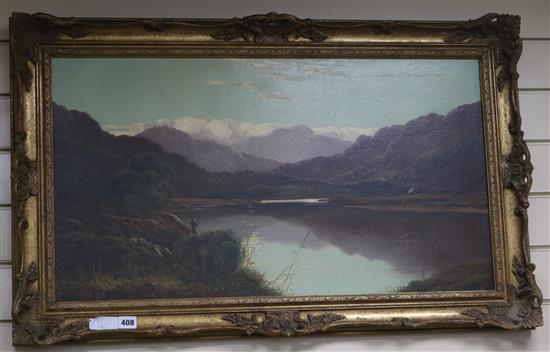 Williams, oil on canvas, angler beside a lake, 43 x 79cm
